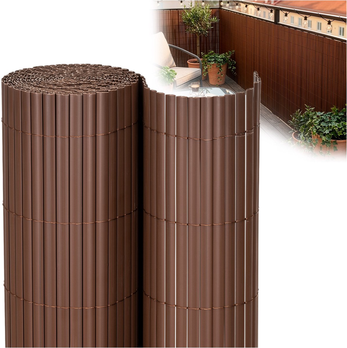 Springos Balkonscherm - Privacyscherm - Hoge Kwaliteit - Waterbestendig - UV-bescherming - 1.4x5 m - Bruin - PVC