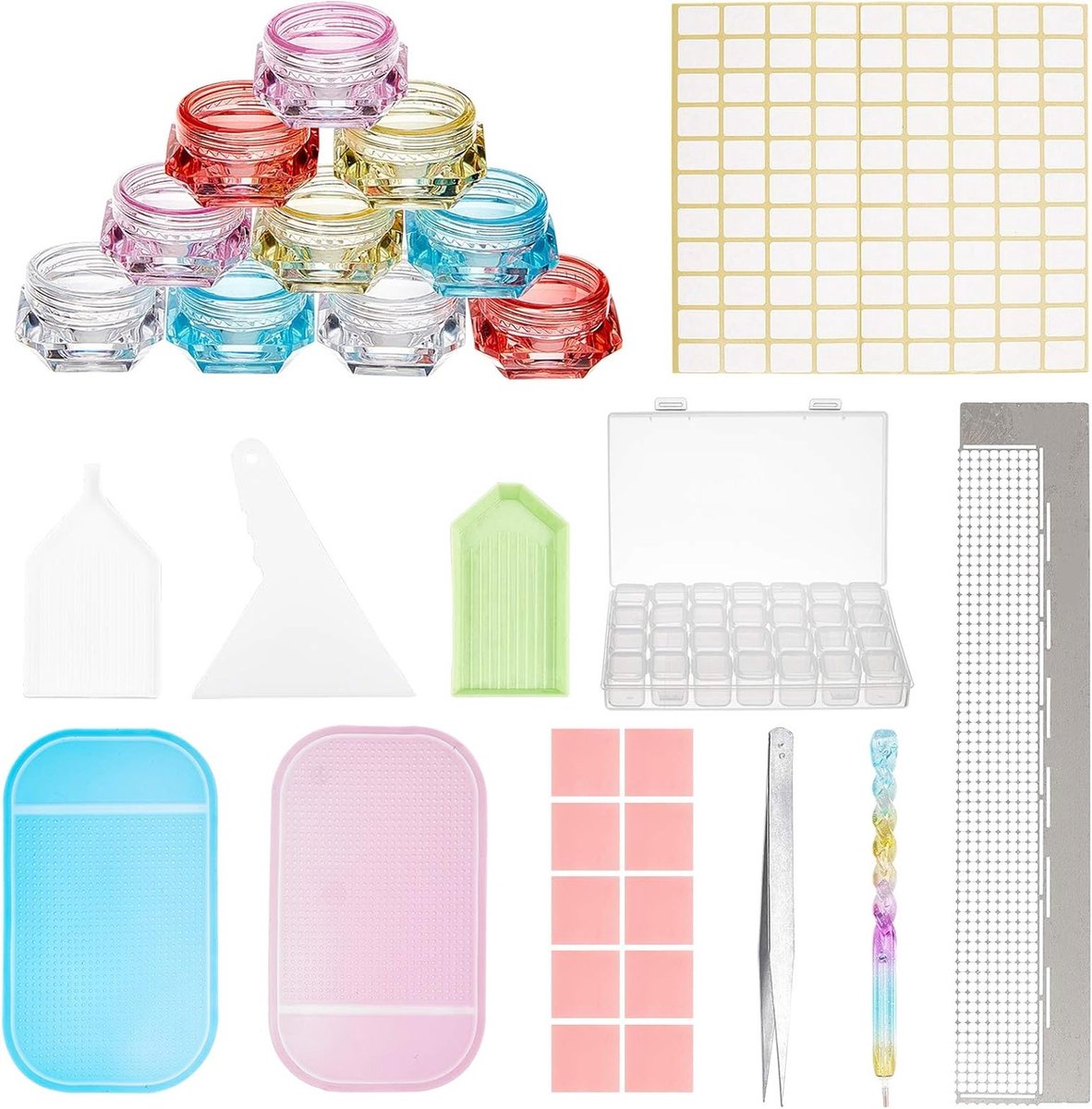 Complete Set voor Diamant Schilderen - Inclusief Gereedschap, Pincet, Labels en Tray voor Creatieve Projecten