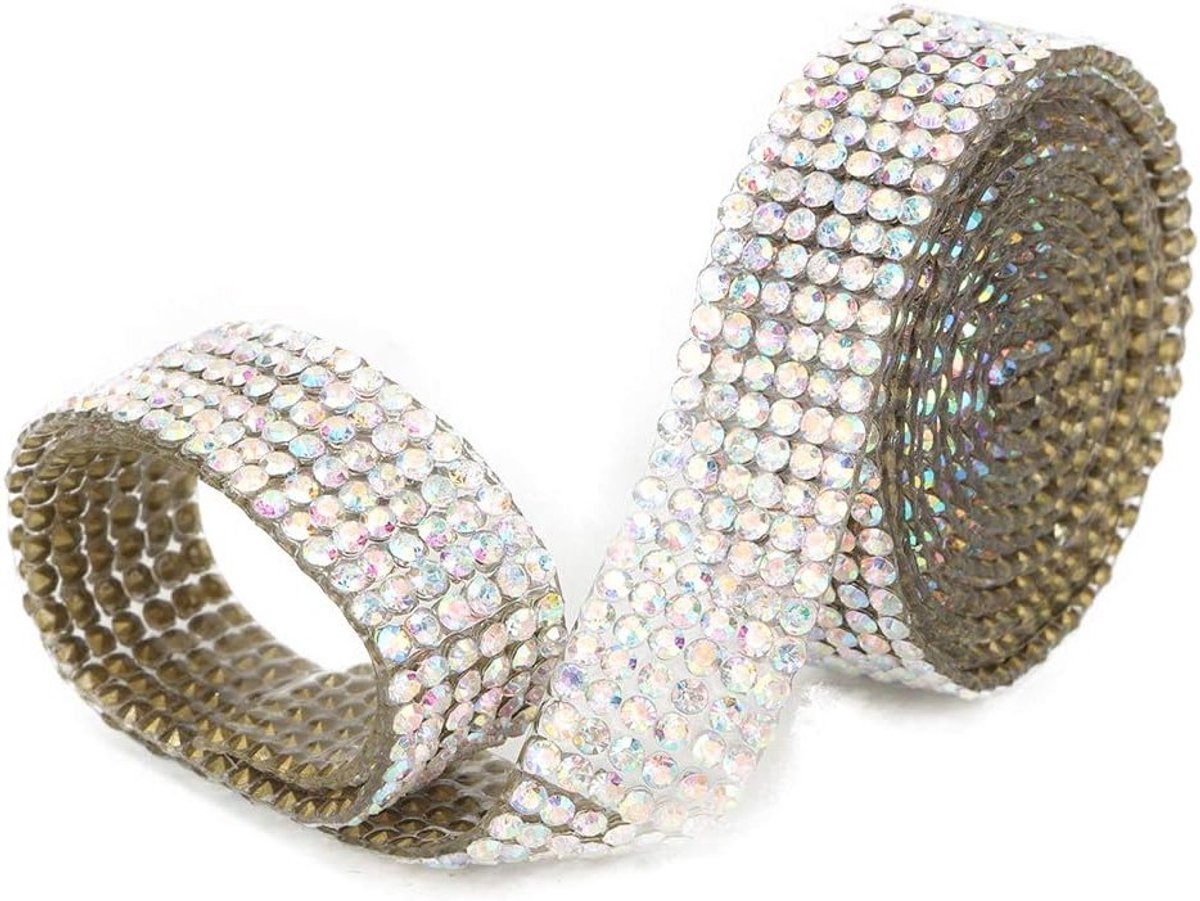Kristal Glas Mesh Banding voor Trouwjurken en Schoenen - Ijzer op Applique Trim (AB kleur, 1 meter, 6 rij)