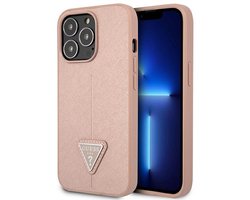 Guess Saffiano Serie - iPhone 14 Pro Hoesje - Triangle Logo - Roze