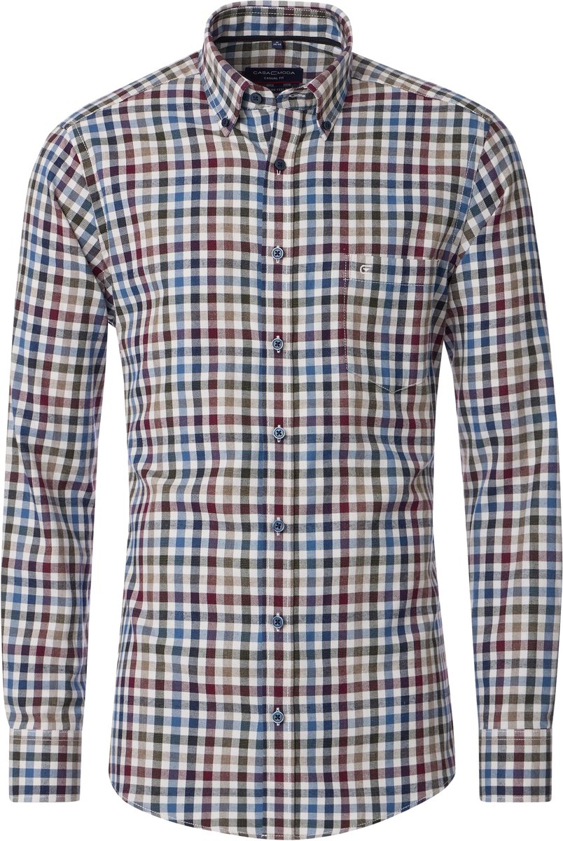 CASA MODA Sport casual fit overhemd - flanel - rood geruit - Strijkvriendelijk - Boordmaat: 45 - 46