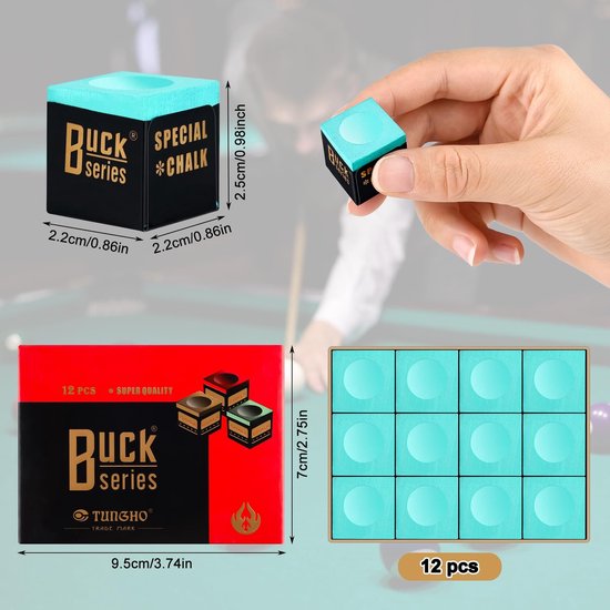 Allecto - Billiard Chalk - Professionele biljartkrijt - 12 Stuks - Groen - Snooker Chalk - Perfect voor biljart en snooker - Geschikt voor enthousi... — afbeelding 3