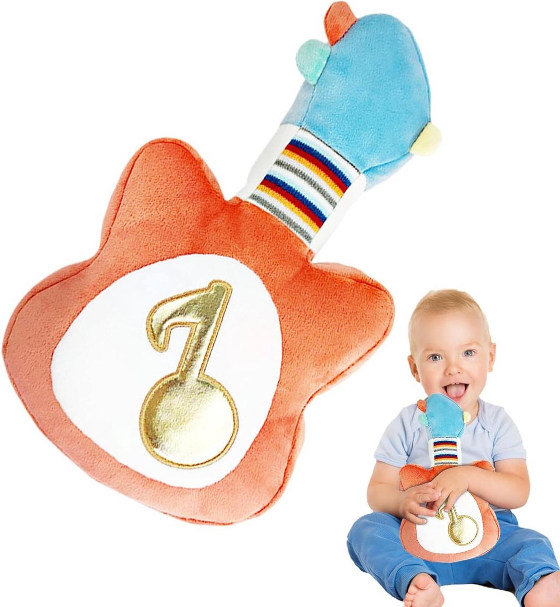 Muzikaal pluche speelgoed - Sensorische pop dier - Kinderslaap Bevorderen - 16 Ontspannende liedjes - 35 cm Gitaar - Multicolor