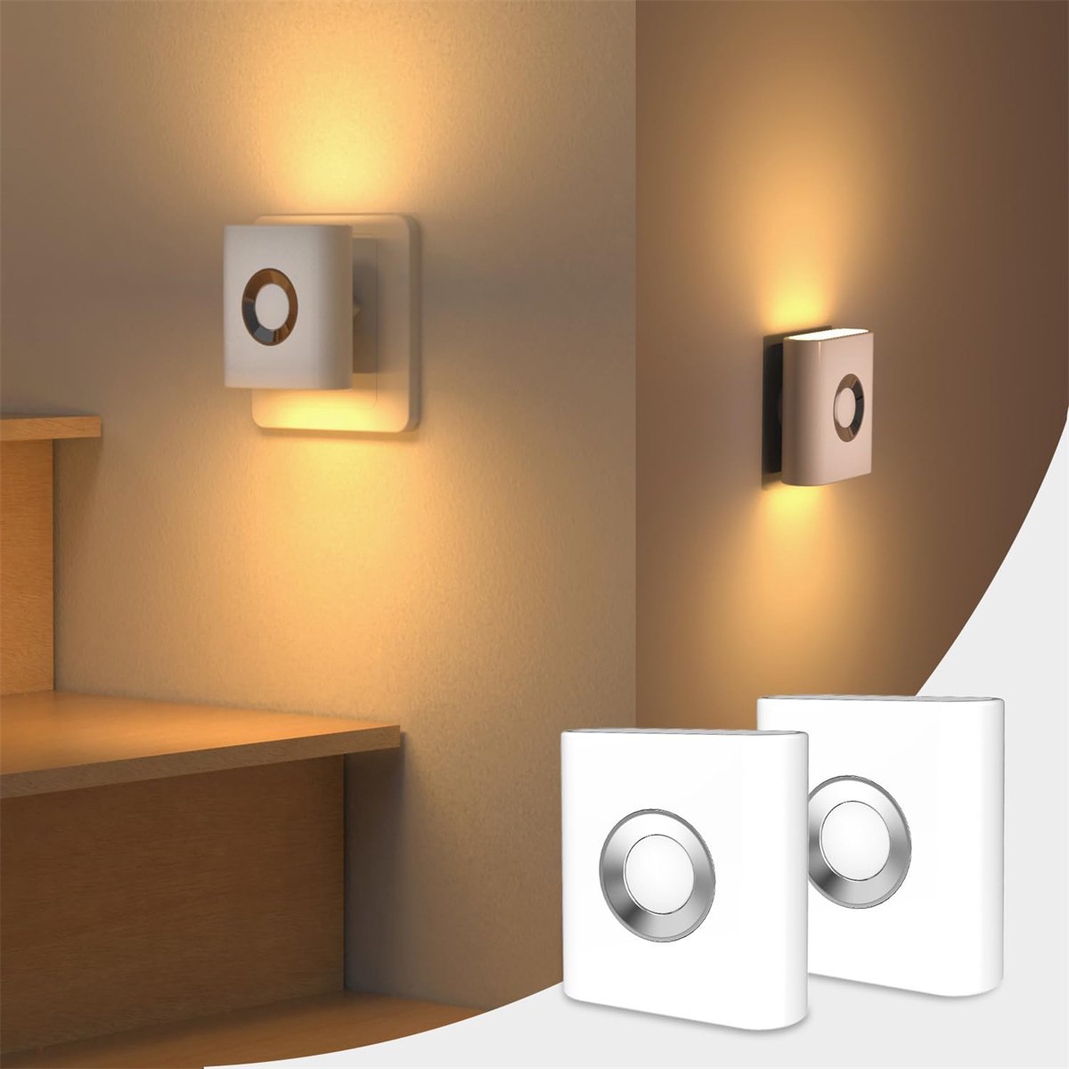 carmdering - Plug-in LED Nachtlampje - Bewegingsgeactiveerde - Wandlamp Met Sensor - Automatisch Aan/Uit Bij Beweging -Compact Ontwerp Zonder Stopcontact Te Blokkeren - Veilig Voor Kinderen En Ouderen - 2 Stuks