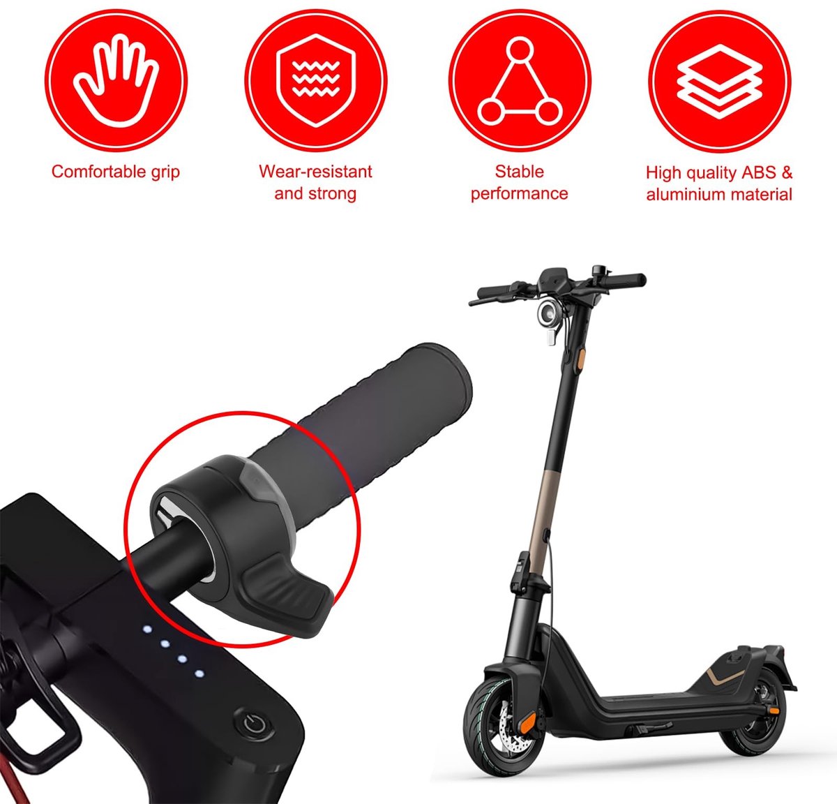 Allecto - Duimversneller - Gashendel - Optimaal accessoire - Zwart - Accelerator - Verbeter elektrische scooter ervaring - Geschikt voor Niu KQi2 -... – foto 3