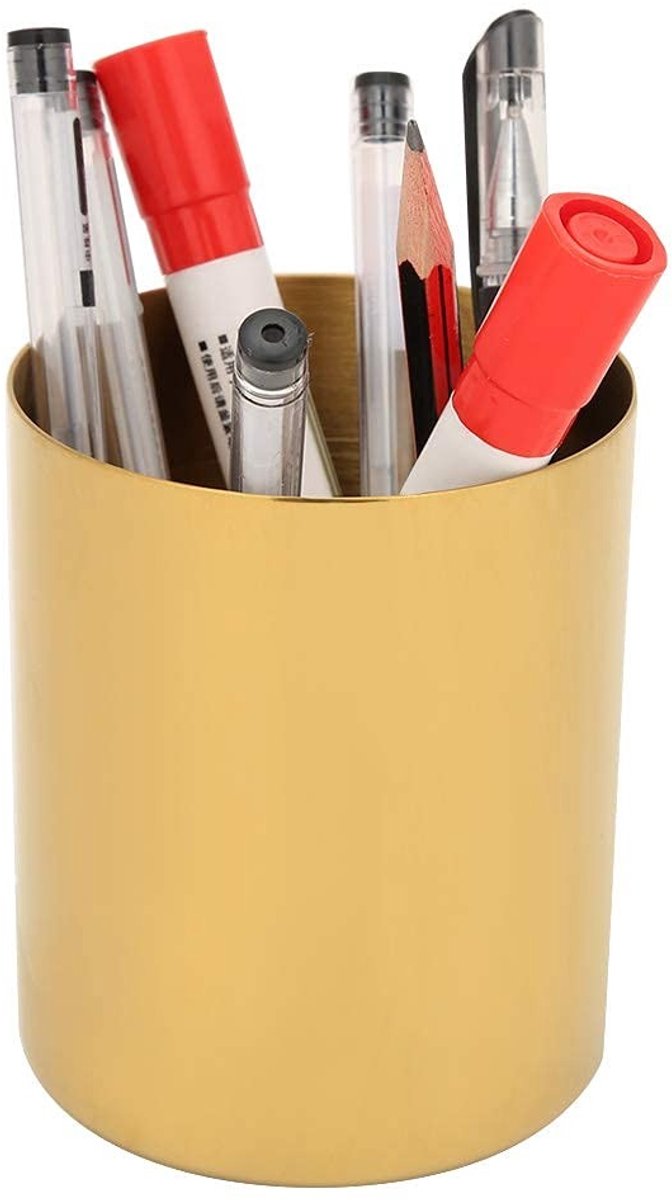 Store_9 - Gouden Vaas - Ronde Pennenhouder - Elegant design - Roestvrij staal - Multifunctioneel opbergdoosje - Geschikt voor kantoor en thuis - 8,...