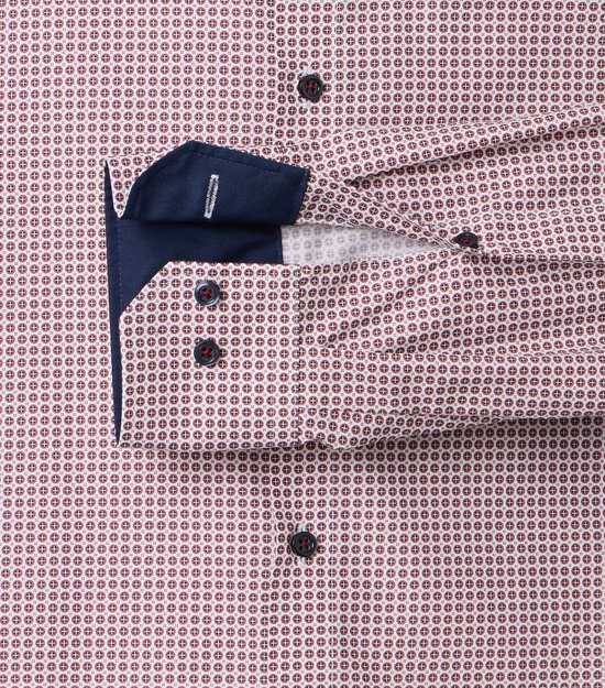 VENTI modern fit overhemd - popeline - wit met rood en blauw dessin - Strijkvrij - Boordmaat: 46