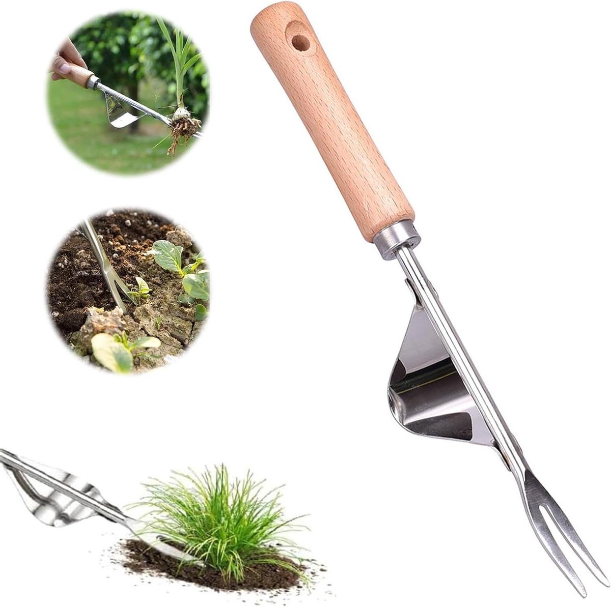 Onkruidsteker RVS - Onkruidwieder Hand - Onkruid Verwijderen - Hefboomprincipe Design - 2 stuks - Zilver