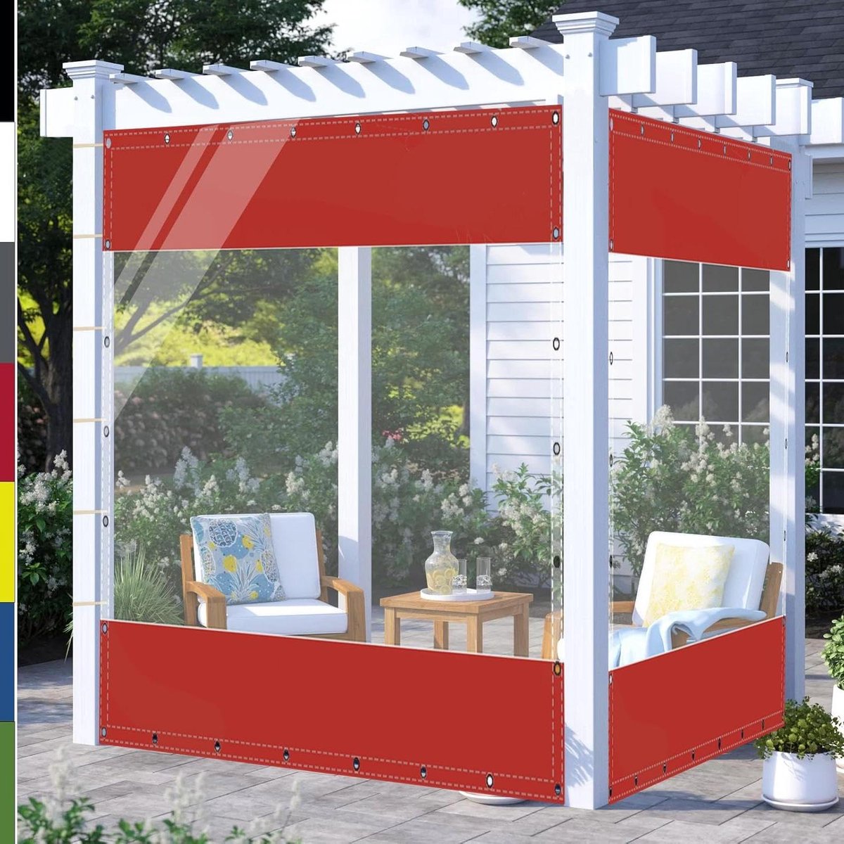 Afdekzeil met ringen - Zeil waterdicht PVC zeil - Buiten beschermen - Transparant gedeelte 05mm - 24m x 2m - Rood