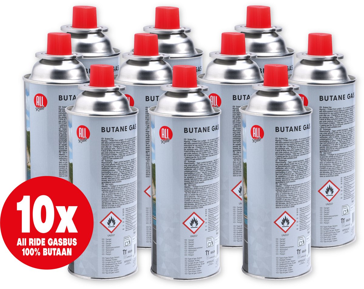 All Ride butaan gasbussen met Bajonet aansluiting – 10 Stuks - Voordeelverpakking