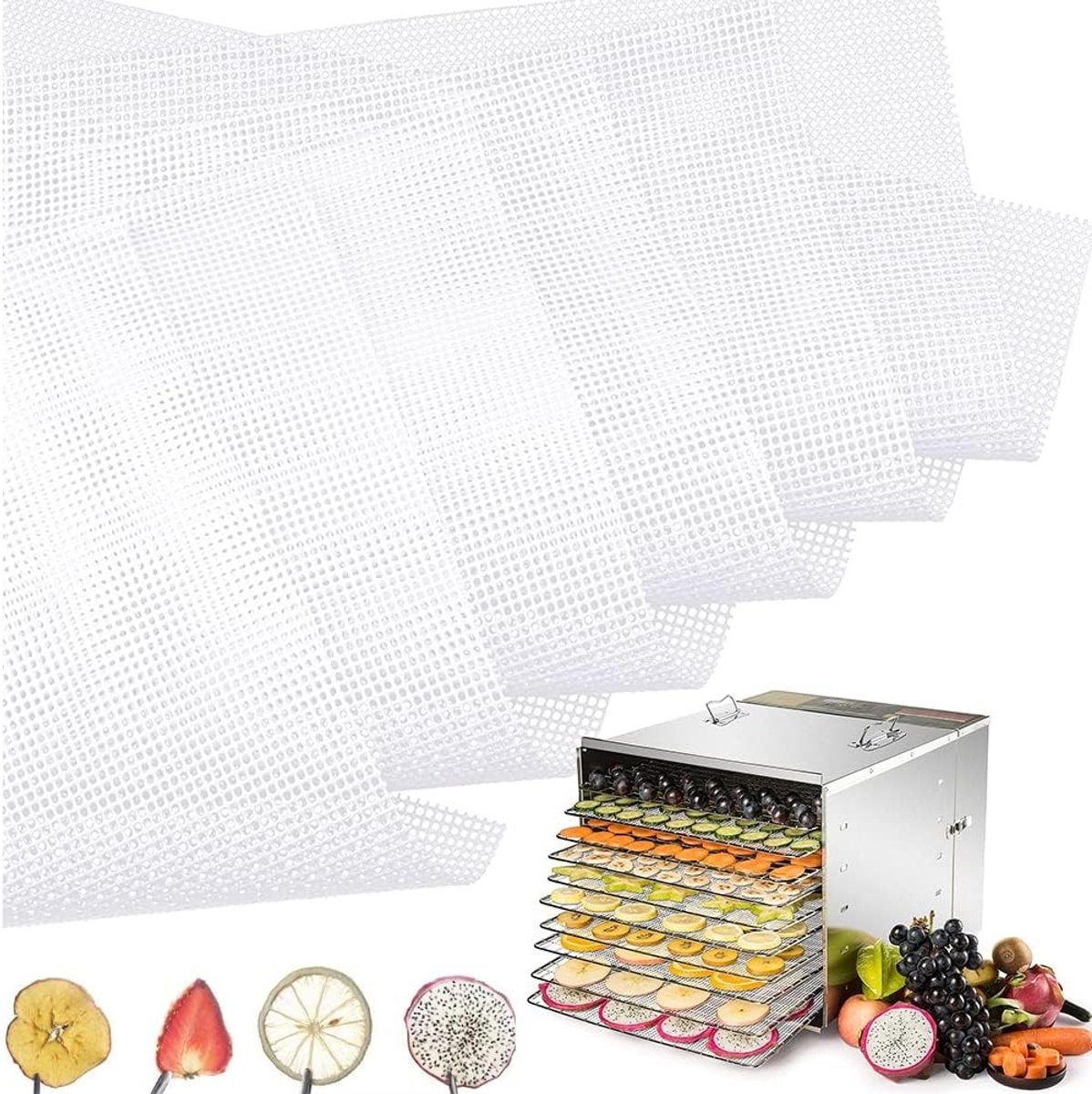 Herbruikbare Siliconen Dehydrator Vellen, 6 Stuks, 28x38cm, Ideaal voor Fruit, Groenten en Snacks Drogen