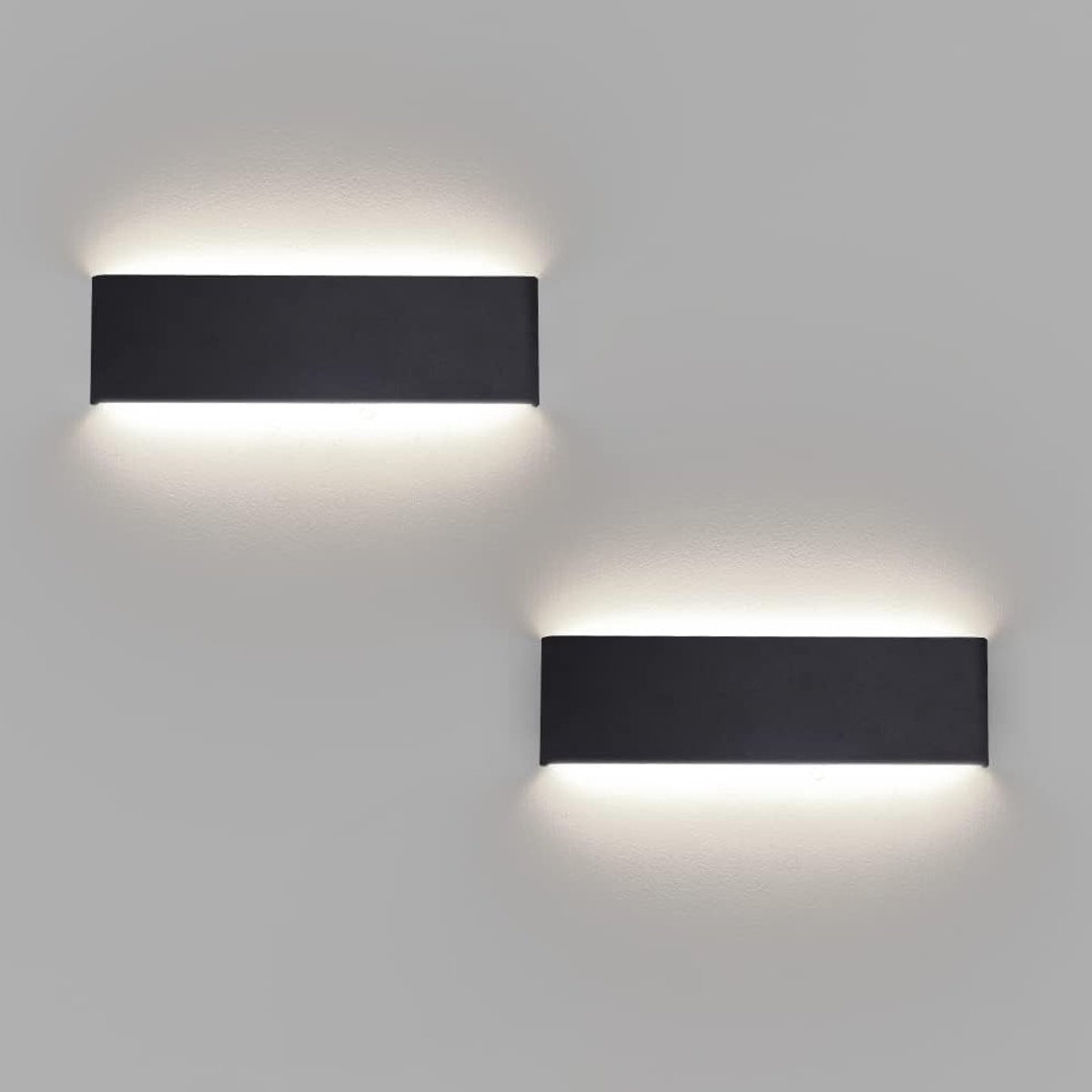 Set van 2 Moderne LED Wandlampen voor Binnen, 10 W, 31 cm, Up Down Verlichting, Zwart, Per