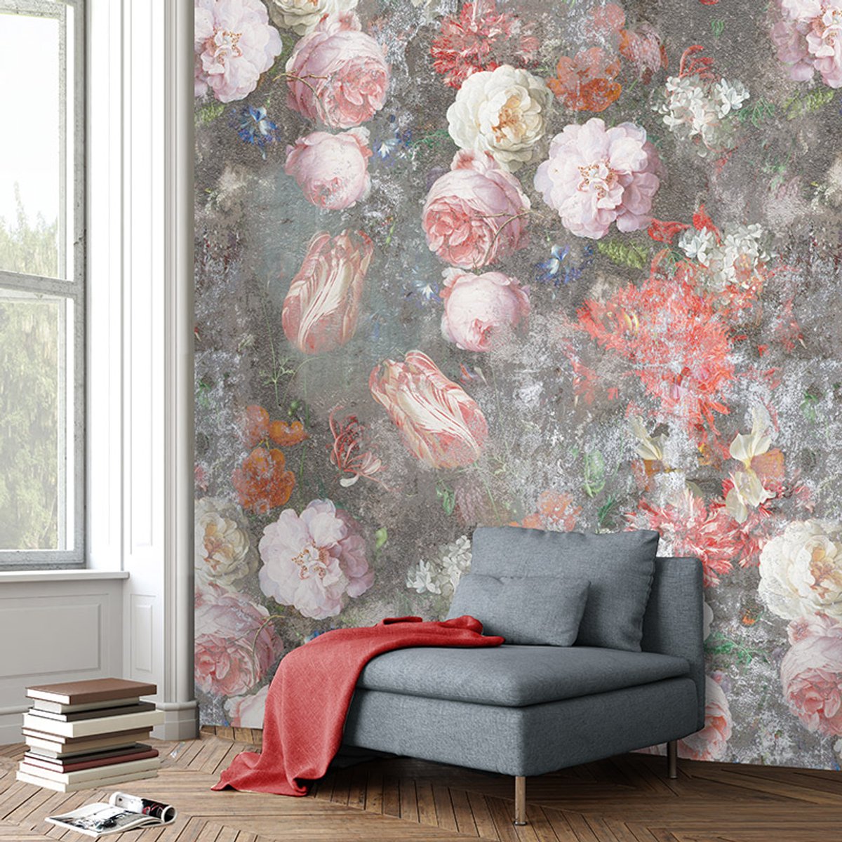 Behang Poster Colorful florals en retro Golden age