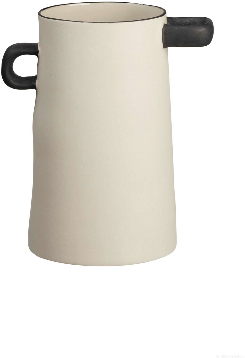 ASA Selection rayu vaas naturel, bloemenvaas, decoratieve vaas, steengoed, beige / zwart, H 21,5 cm, 84003130