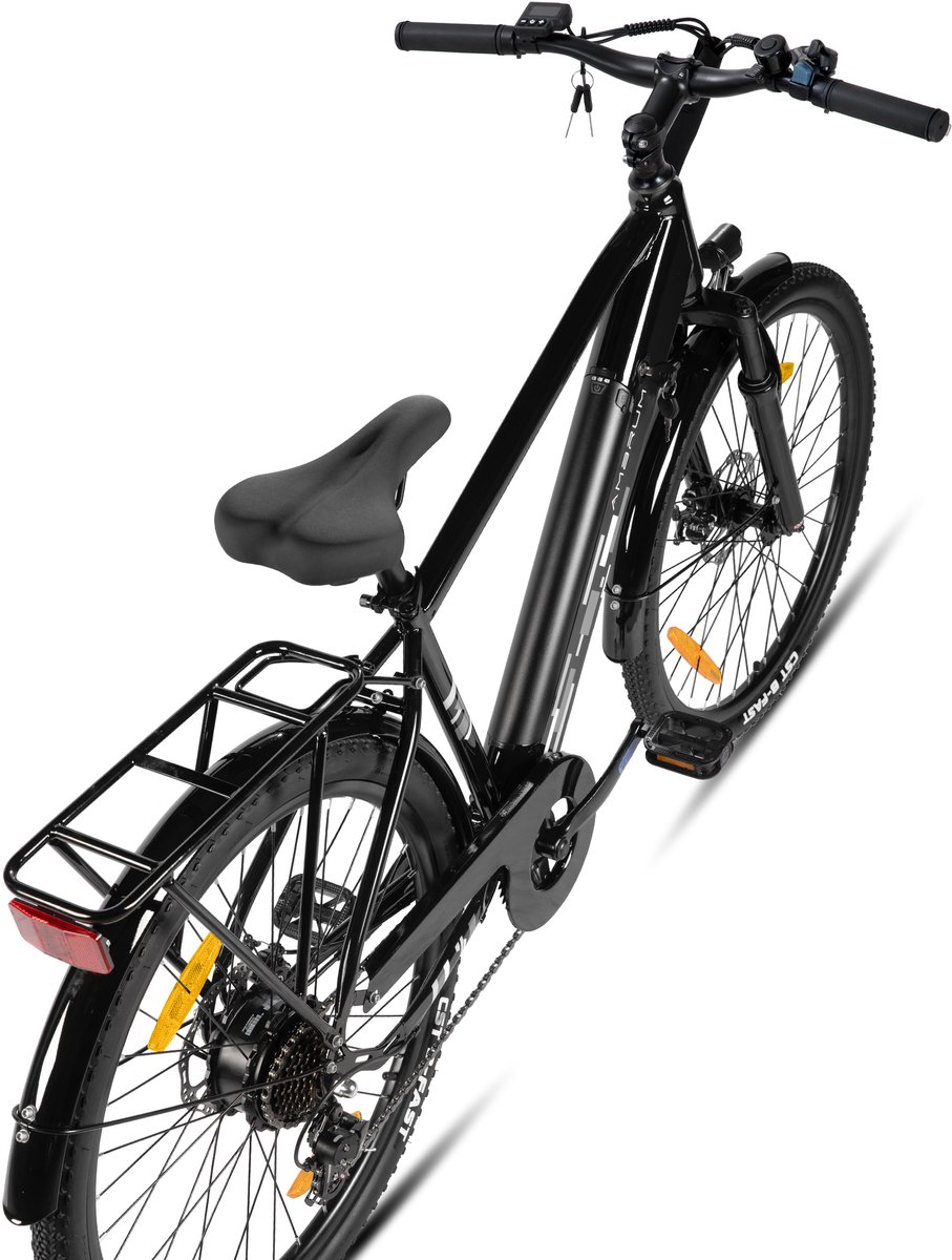 HILAND Rhythm elektrische stadsfiets - 26 inch - 250W motor - 50km actieradius - 36V 7.8Ah accu - Shimano 7-versnellingen - Unisex - Zwart thumbnail 2