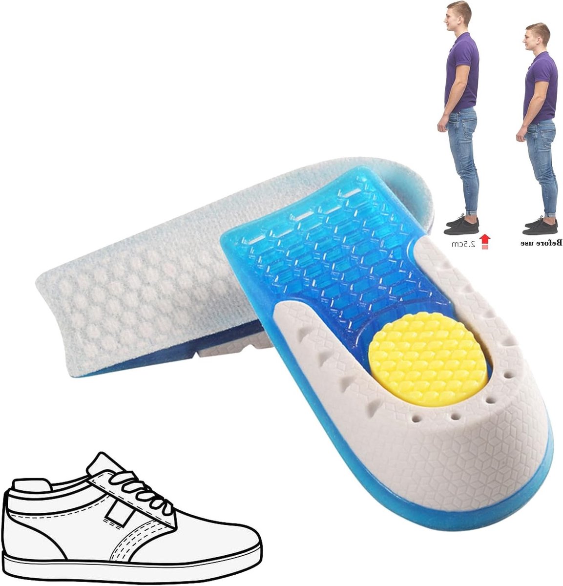 Verhoogde hakken met comfortabele zool, ademend ontwerp en schokabsorptie voor mannen en vrouwen - Hoogteverhogende schoenen (2.5 cm)
