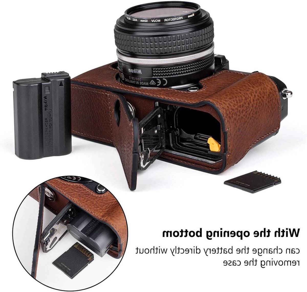 Beschermende leren halfcase voor Z f/Zf camera met handvat en open onderzijde - Bruin, ideaal voor fotografie en camera-accessoires