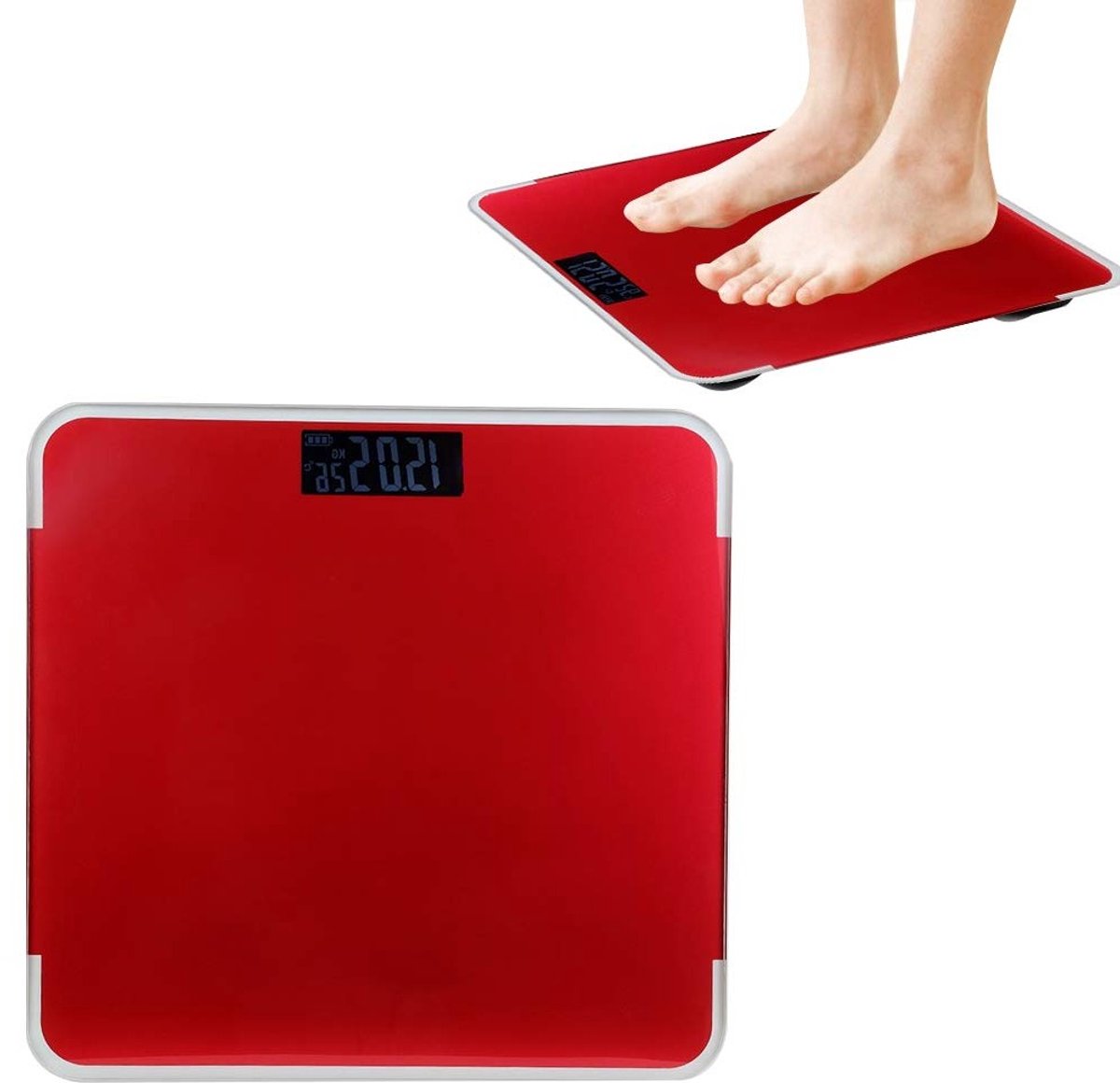 Digitale BMI Lichaamsvetweegschaal - Draadloze Multifunctionele Badkamerschaal voor Gezondheidsmetingen en Gewichtscontrole (Rood)
