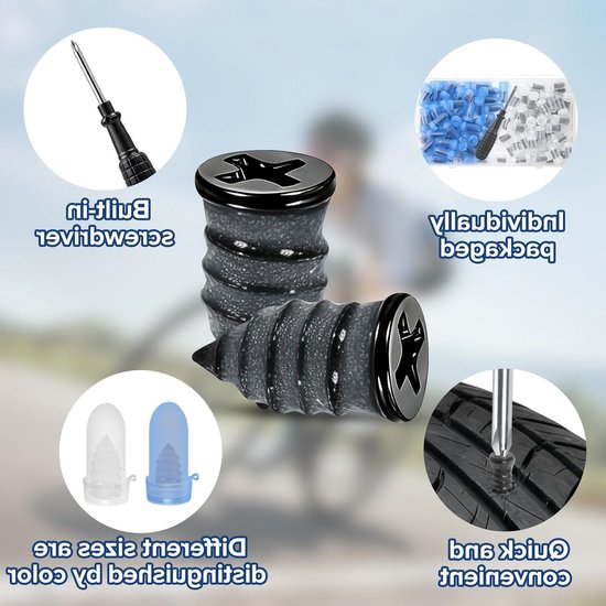 Bandenreparatieset - Vacuüm Spijkers - Noodreparatie Onderweg - Hoge Temperatuurbestendig - 76 Stuks - Zwart — afbeelding 2