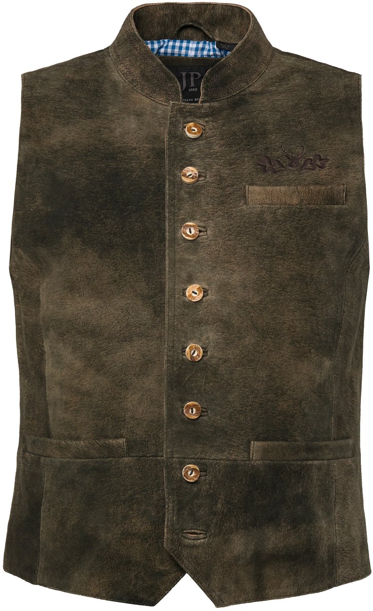 JP 1880 - Heren - Vest suède van geitenleer traditioneel kostuum opstaande kraag - Mahoniebruin - Maat 58