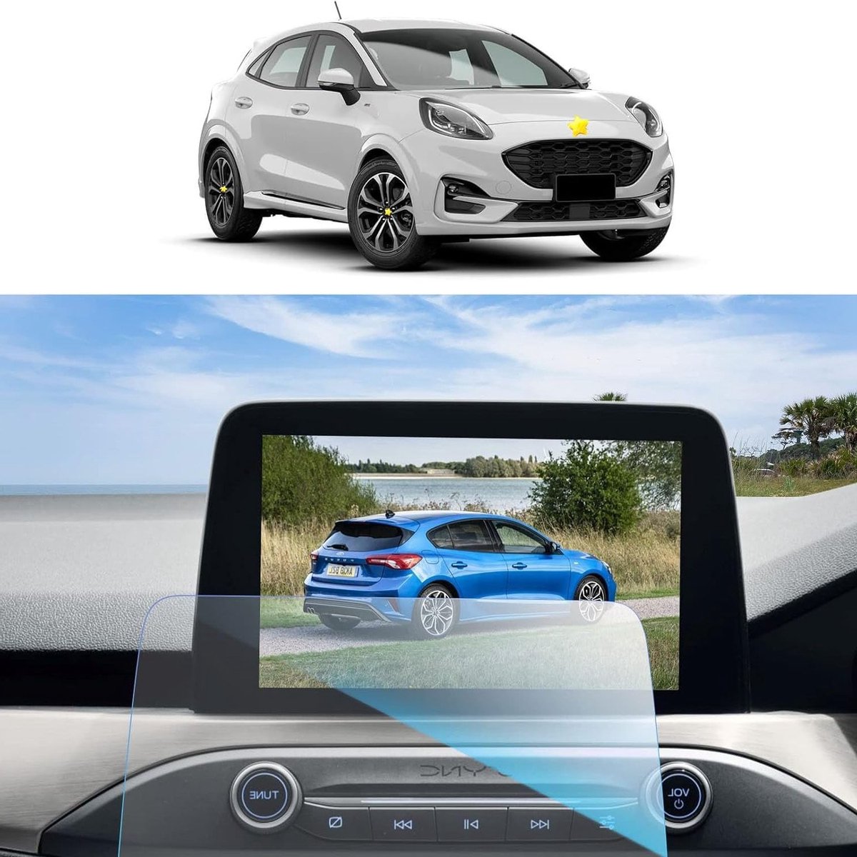 Beschermfolie voor Ford Focus, EcoSport, Kuga, Transit Custom, Fiesta en Puma - Krasbestendige schermbeschermer voor navigatie en GPS (8 Inch)