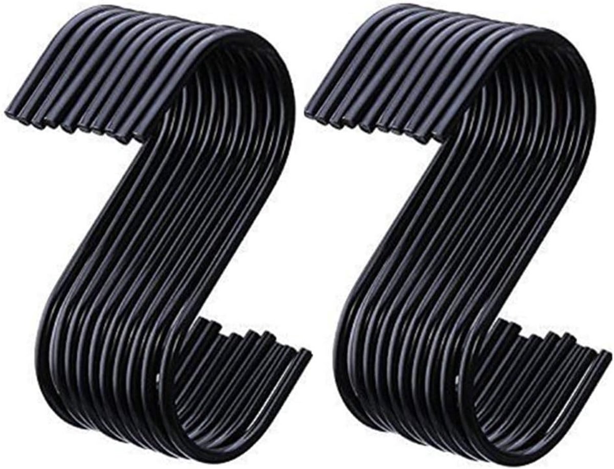 Dailygoody - S-Haken - Garderobe - Edelstaal - Zwart - Pakket - Keuken - Badkamer - Slaapkamer - Kantoor