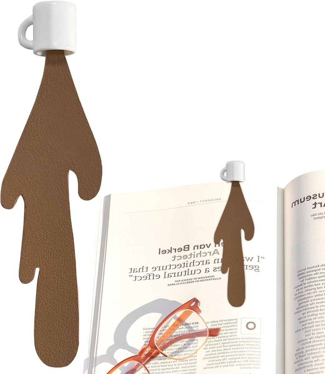 Creatieve leren boekenlegger met gemorste koffie voor boekenliefhebbers, uniek cadeau voor mannen en vrouwen, perfect voor lezen en studeren