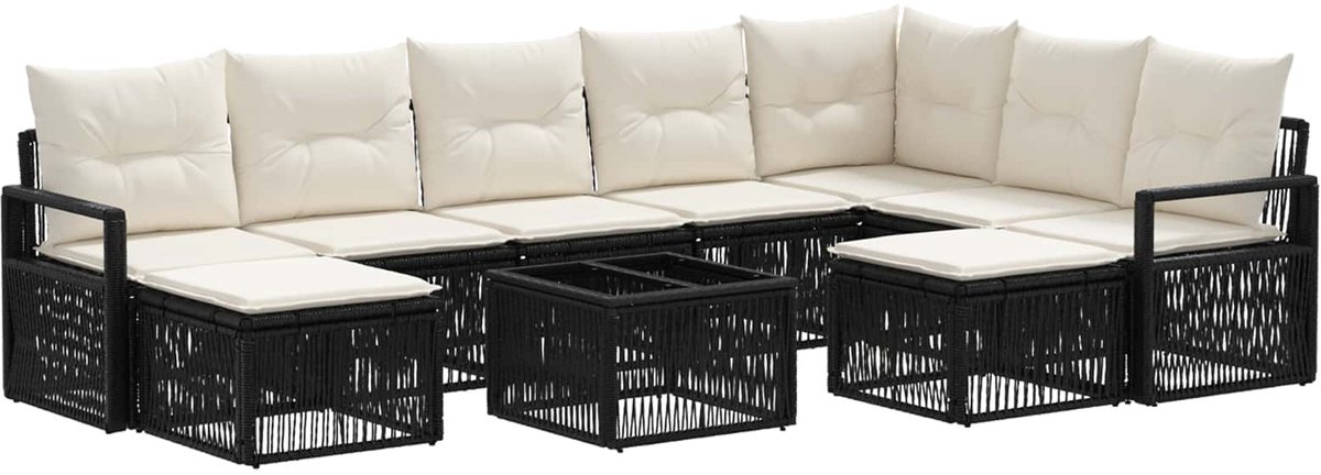 vidaXL - Tuinbank - Set - 10 - pcs - Zwart - poly - rattan