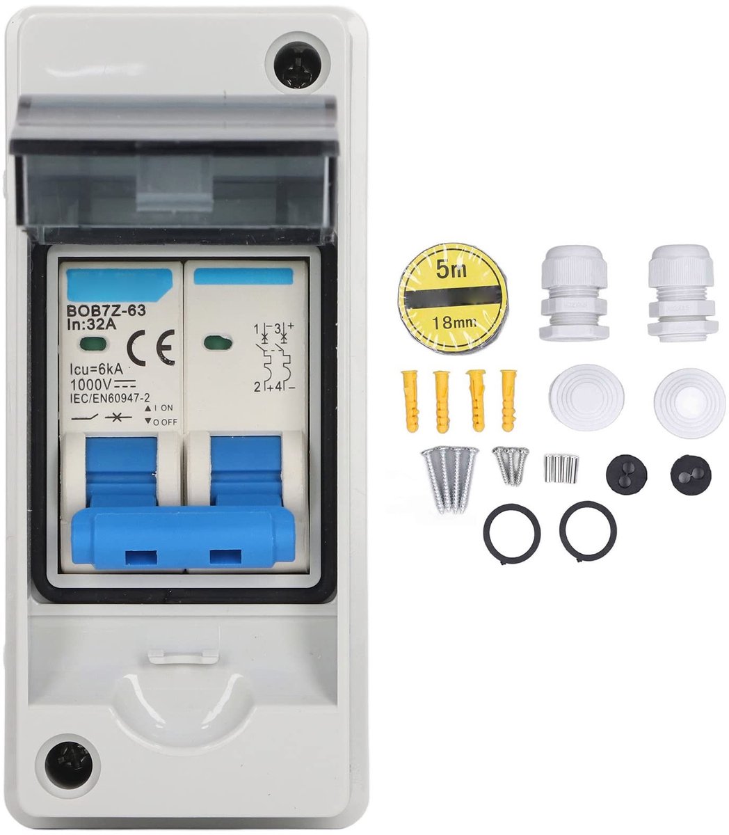Zeynomax - PV DC Stroomonderbreker - Waterdichte DC Isolator Switch - 32A - 1000V - Zonne-energie Systeem - Duurzaam en Betrouwbaar - Geschikt voor ..