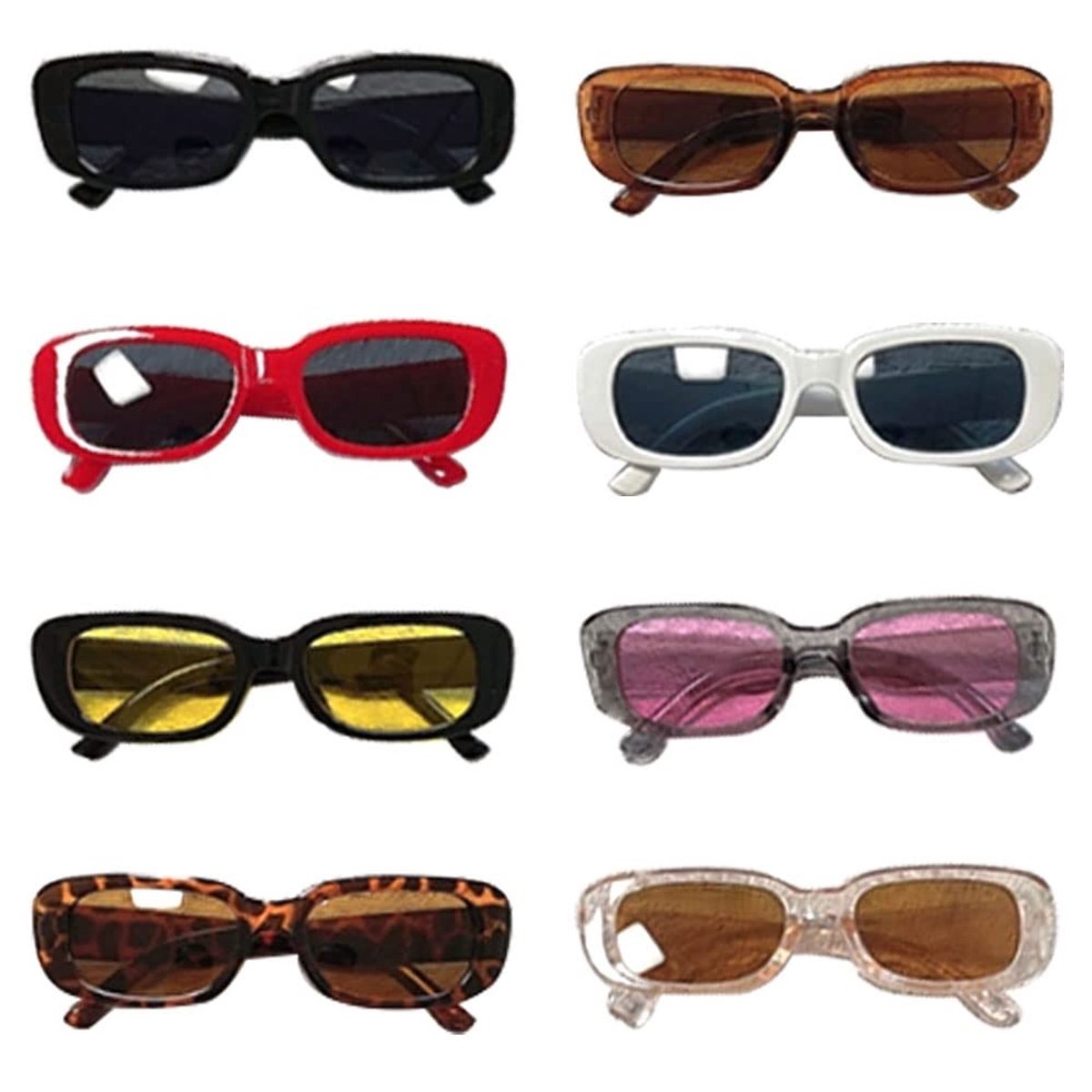 Jhubersproducts - Rechthoekige zonnebril - Vintage - Set van 8 kleuren - Retro partyzonnebril - Uniseks - Voor elke gelegenheid