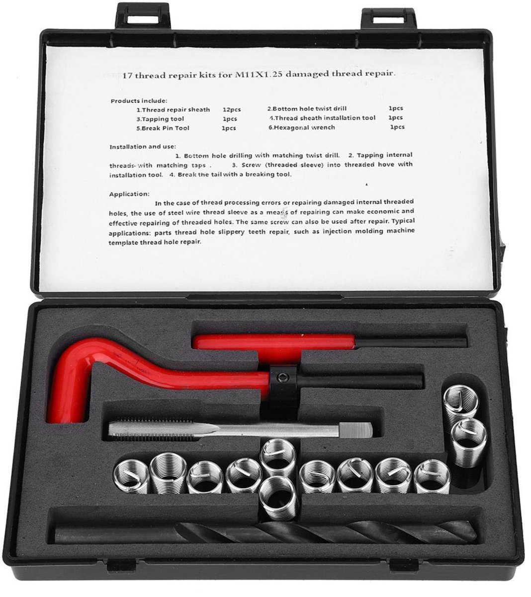 Allecto - Heli Coil - Draadinzetstukken - Professioneel repareren - 17-delige set - M11x1.25 - Voor aluminiumlegering - Klussen
