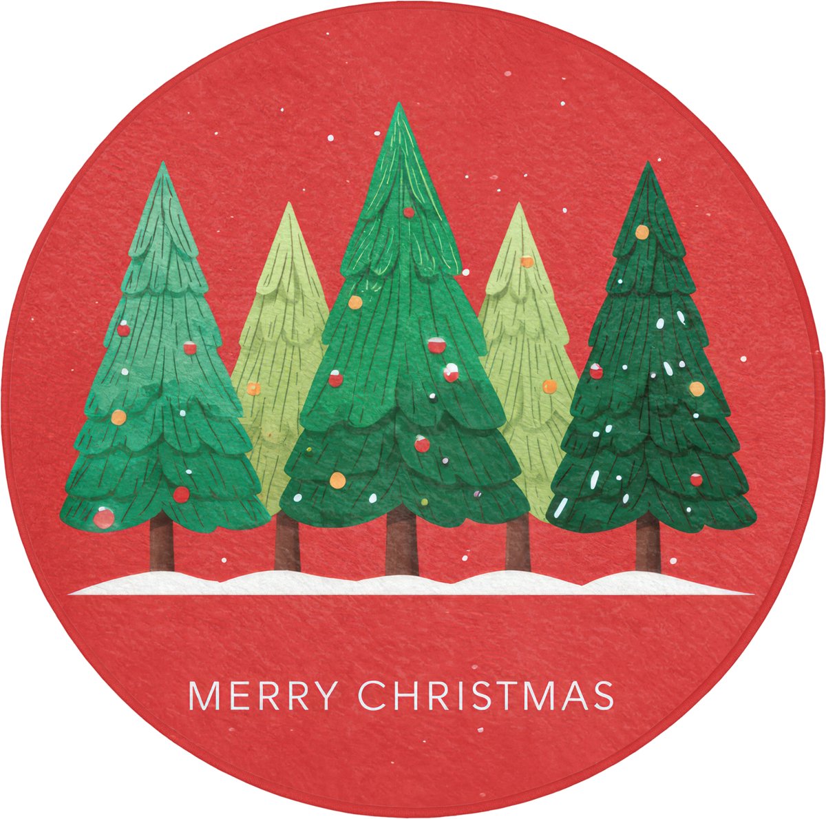 WC mat rond 70x70 cm - Antislip - Minimalistisch - Kerstbomen - Rood - Sneeuw - Toiletmat