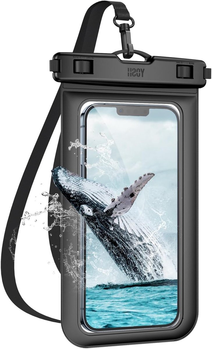 IPX8 Waterdicht Telefoonhoesje tot 30m Diepte - Voor Zwemmen, Snorkelen en Watersport - Compatibel met Smartphones tot 6.8 Inch (iPhone 15, Samsung S23, etc.) - Zwart