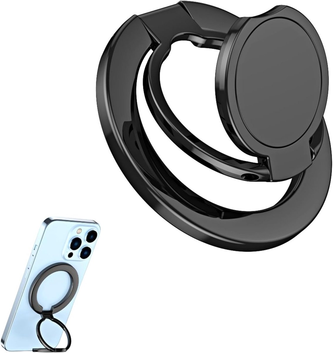 Vouwbare Magnetische Ring voor Mobiele Telefoons - 360° Rotatie, Geschikt voor Smartphones en Tablets, Zwart
