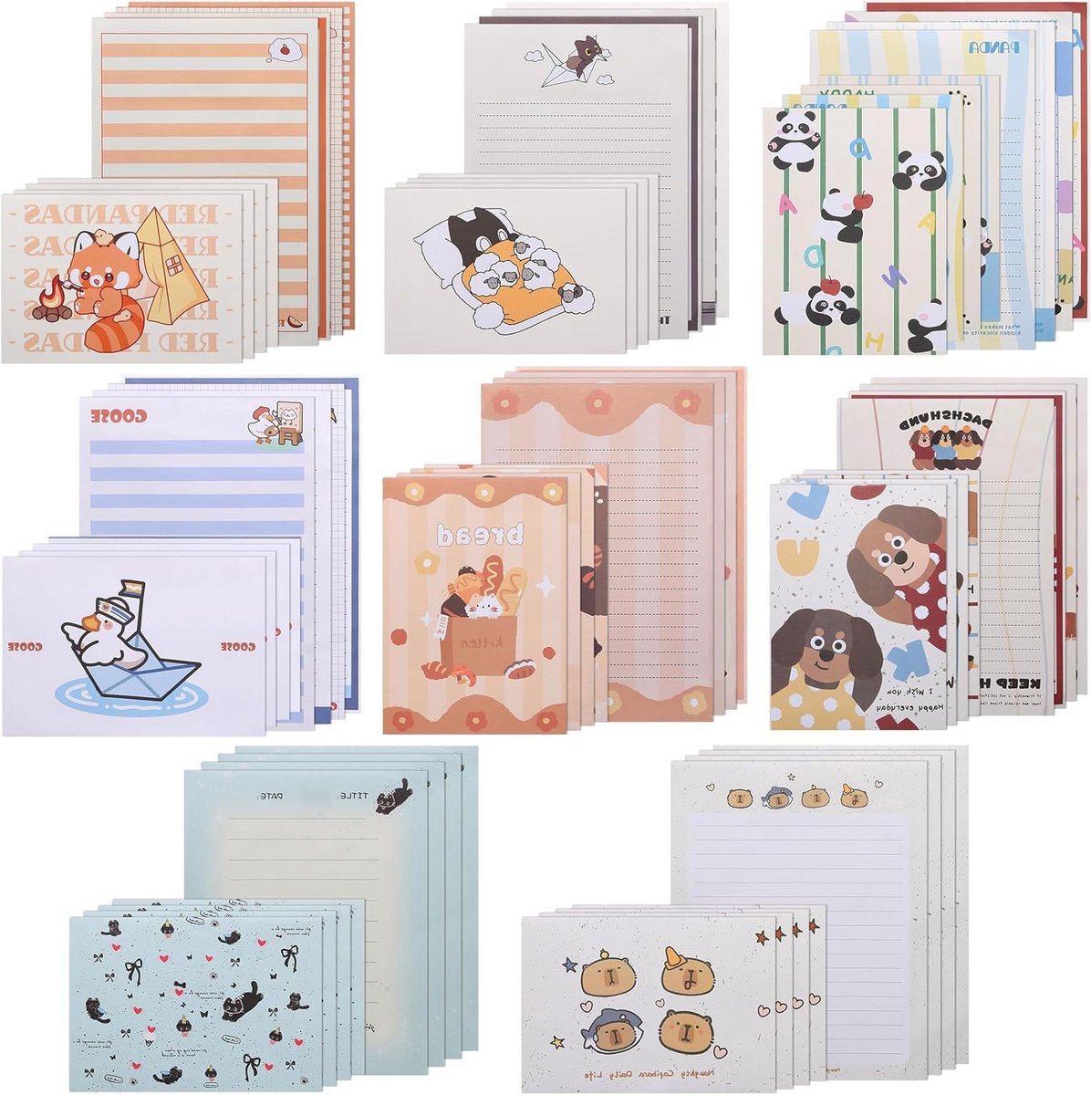 Schattige cartoon schrijfpapier en enveloppen set met 32 vellen en 32 enveloppen voor school en kantoor, ideaal voor studenten en briefpapierliefhebbers
