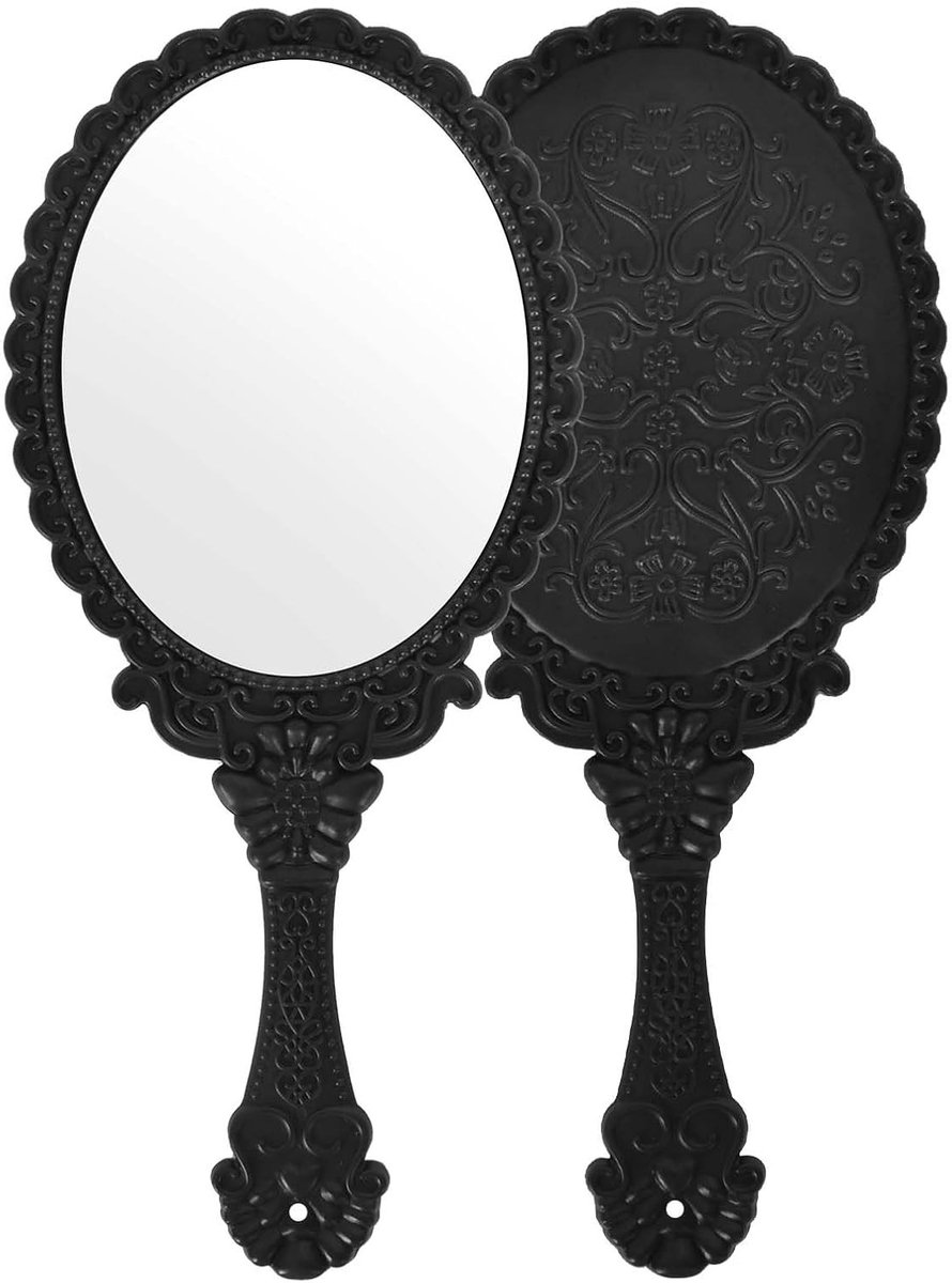 Elegante Vintage Make-up Spiegel met Handvat, Draagbare Reis Spiegel voor Vrouwen en Meisjes, Perfect voor Make-up en Styling (25 x 11.5 cm)