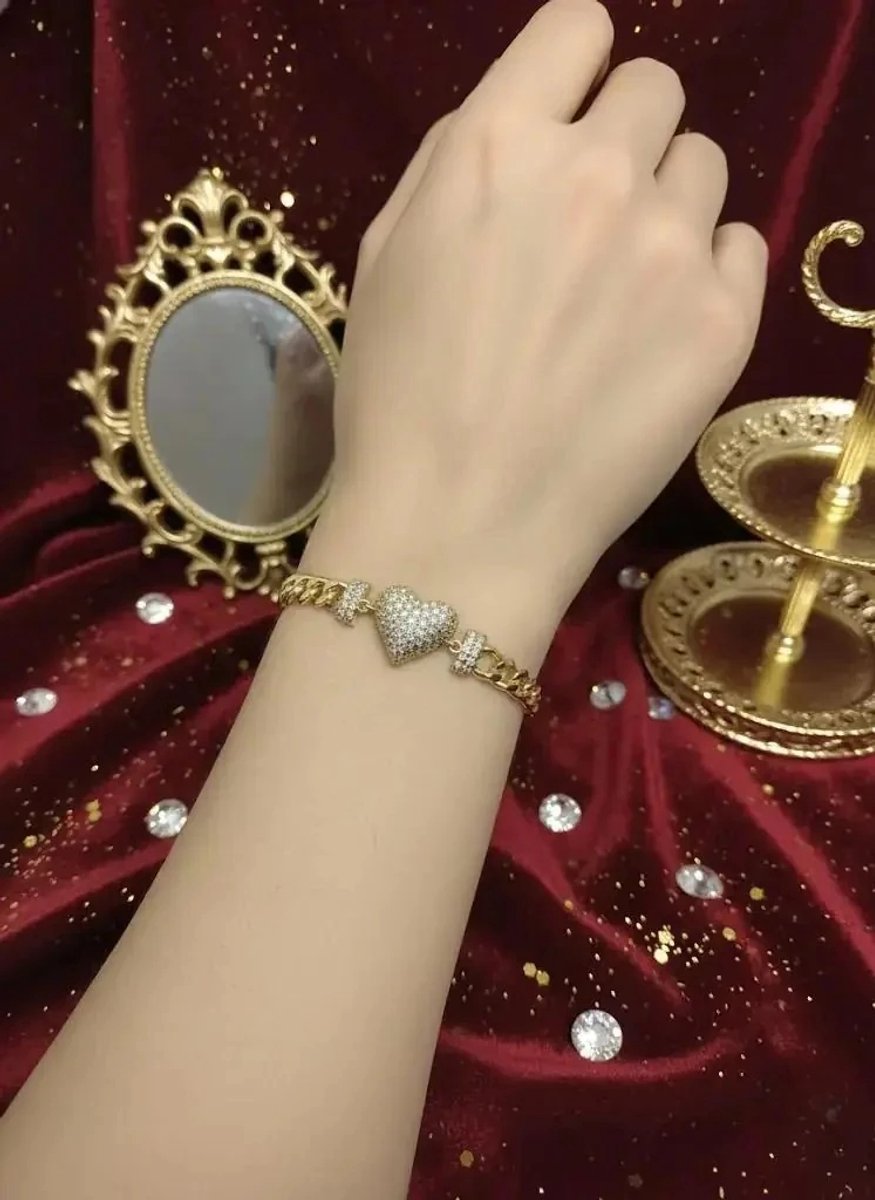 Dorvina 14K Verguld Verkleurt Niet VIP Staal Sieraad Goudkleurig Zirkonia Hart Dames Armband