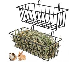 2-delige konijnenhooi voederbak voor cavia's met robuust metalen frame en haak, ideaal als hooidispenser en dierenvoeder voor kleine huisdieren