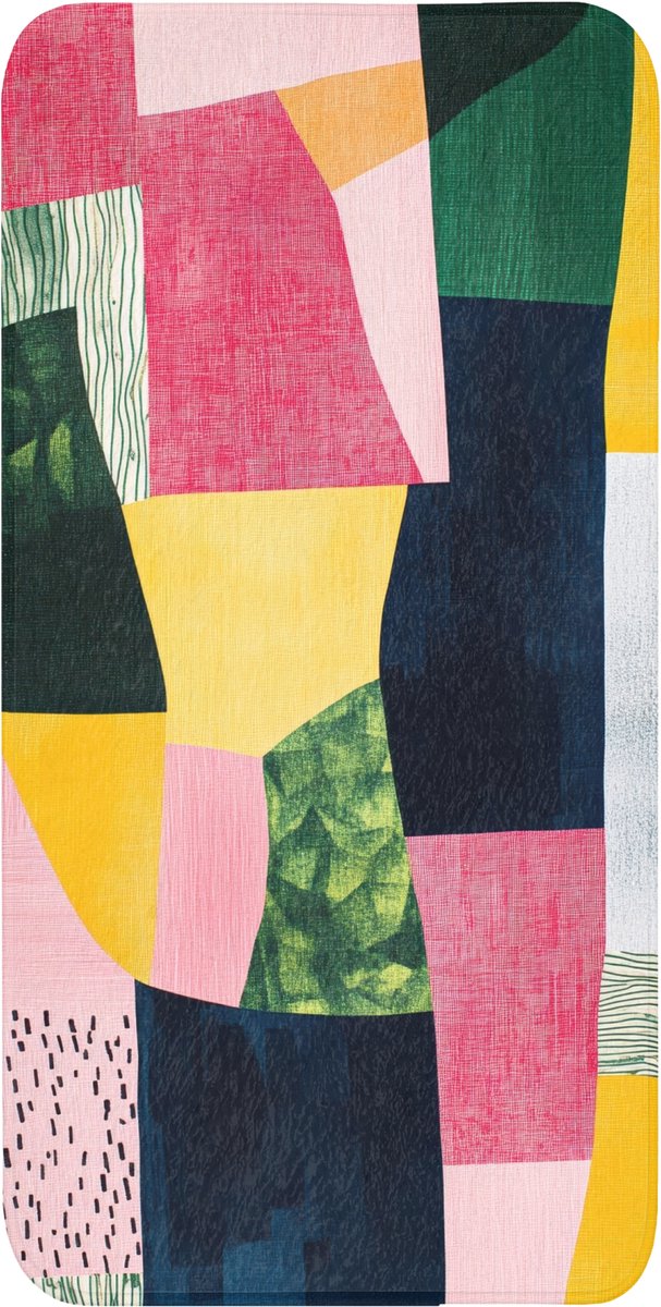 Badmat 60x120 cm - Antislip - Abstract - Roze - Lappen - Vormen - Geel - Badmatten voor badkamer - Badkamermat - Douchemat - Badkamer mat