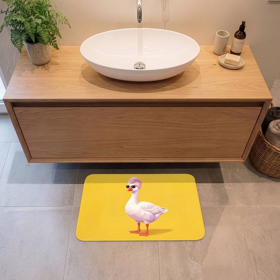Badmat 60x40 cm - Antislip - Eend - Zonnebril - Geel - Badmatten voor badkamer - Badkamermat - Douchemat - Badkamer mat