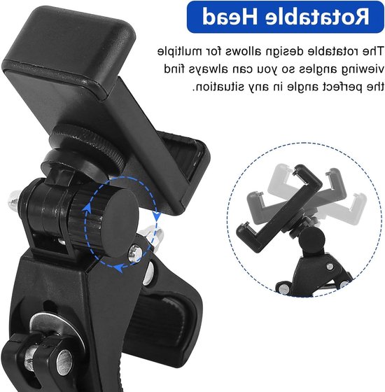 Mobiele telefoonhouder met 360 graden rotatie, microfoonhouder en motorsteun voor smartphones — afbeelding 3