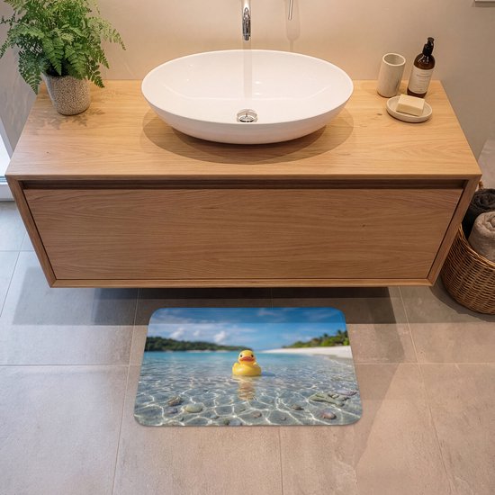 Badmat 60x40 cm - Antislip - Tropisch - Badeend - geel - Badmatten voor badkamer - Badkamermat - Douchemat - Badkamer mat