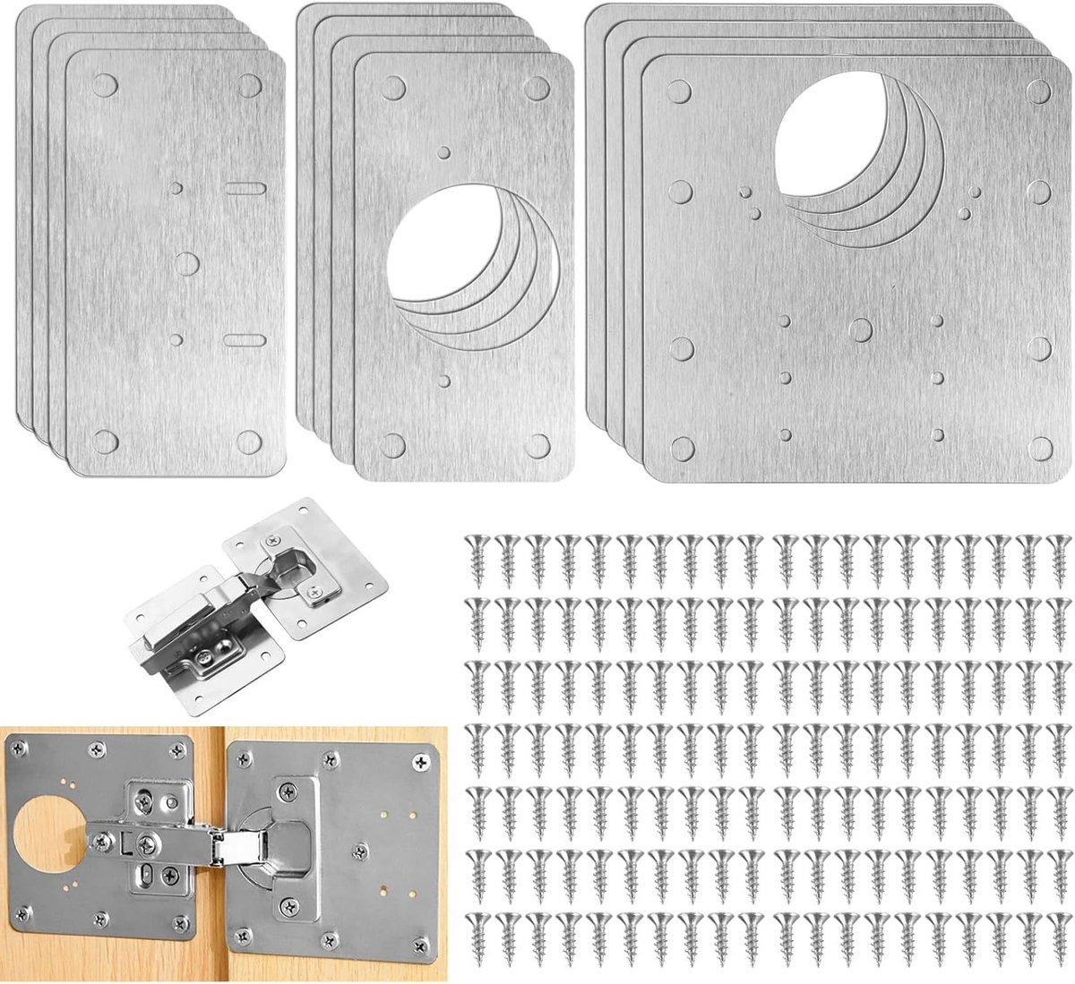 Complete Hinge Repair Kit met 192 Schroeven en Reparatieplaten voor Keuken- en Kastdeuren, Geschikt voor Meubels en Stalen Hengen