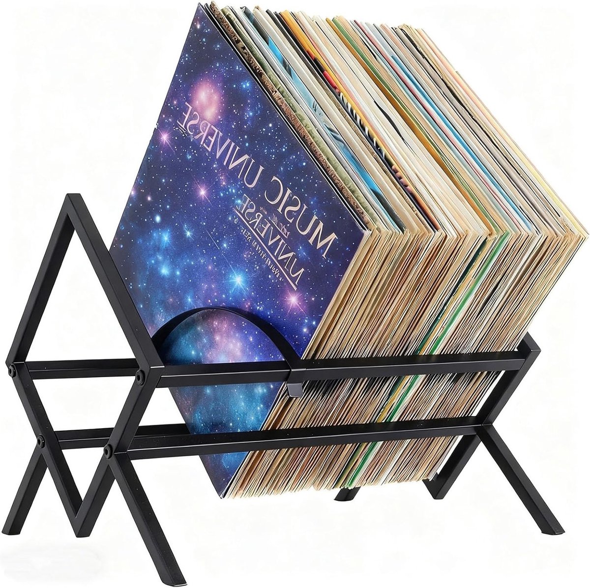 Vinyl Platenopslag voor 70-90 LP's - Metalen Stand met Scheidingswand voor Albums, Boeken en Tijdschriften