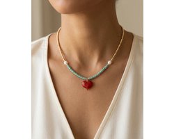 Dorvina met Bedel Dames Ketting Boncuk Ketting Blauw en Goudkleurig Hart