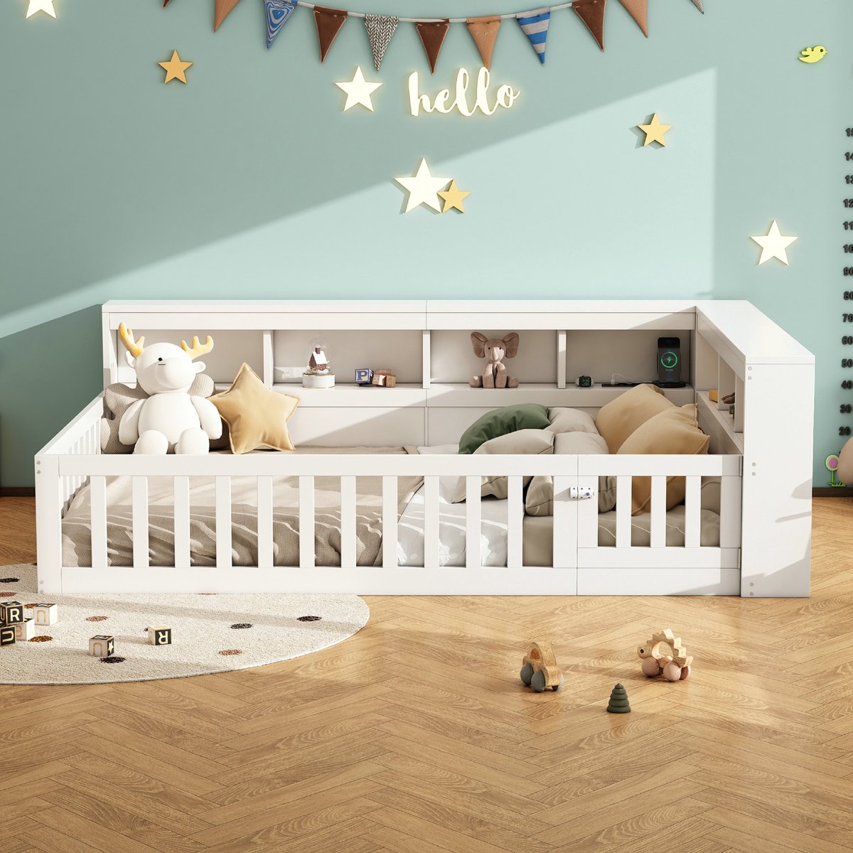 VVBV Slaapbank 140x200 – Daybed – met Opbergruimte, USB, Stopcontact, Lattenbodem en Zonder Matras – Wit – Lades – Slaapbank 2 Persoons
