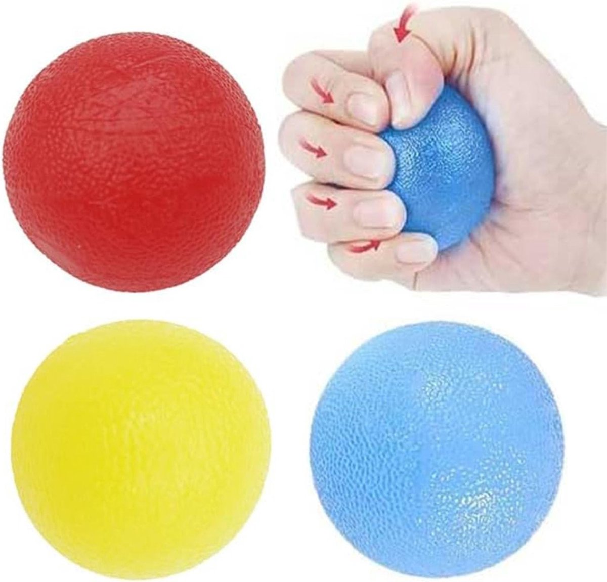 Set van 3 Hand Oefen Stressballen in 3 Kleuren - Handtherapie Ballen voor Volwassenen en Kinderen, Versterk Kracht in Handen en Vingers, Stressverlichting met 3 Weerstandslevels