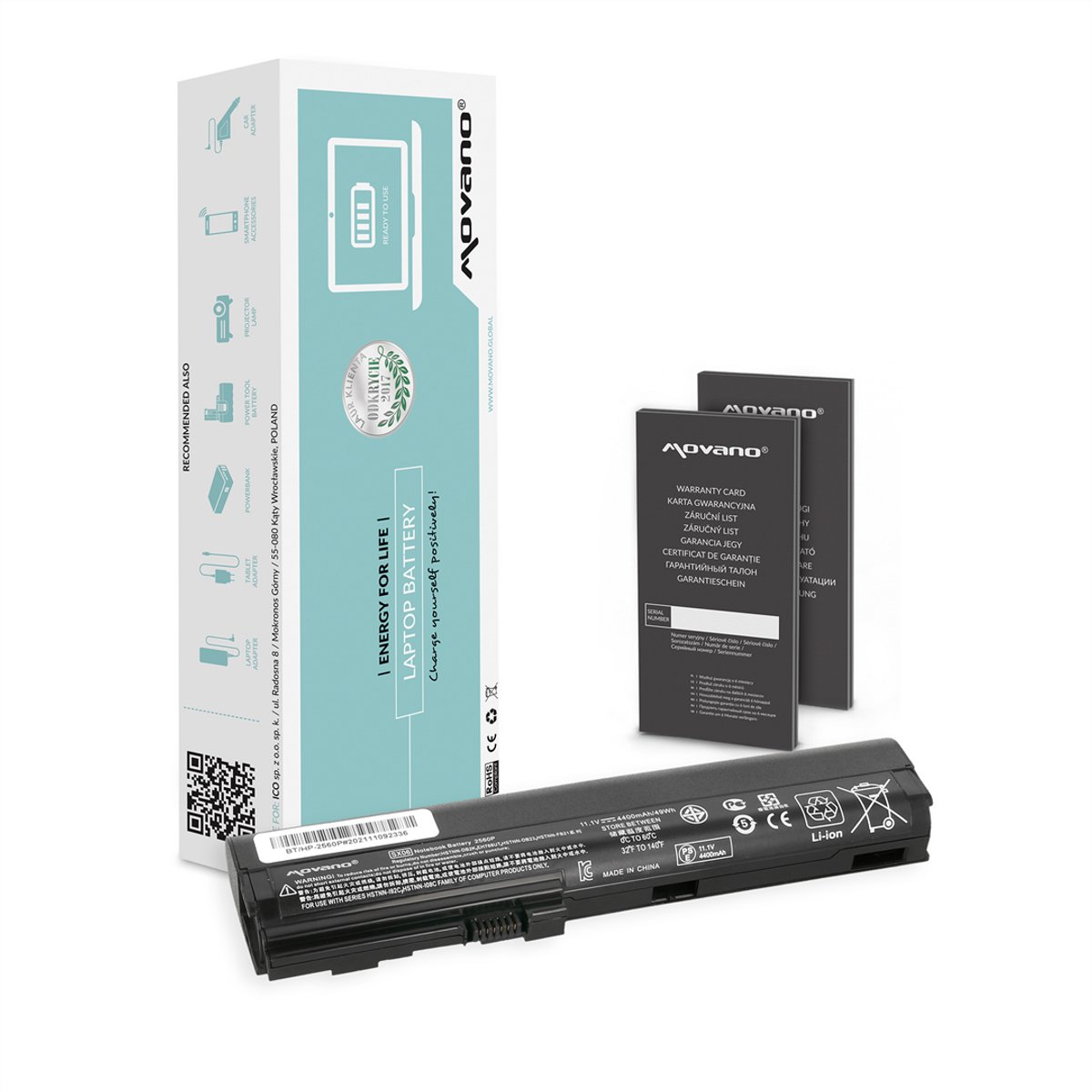 Movano Serie - Batterij - Voor HP EliteBook 2560p 2570p - Li-Ion - Lange levensduur