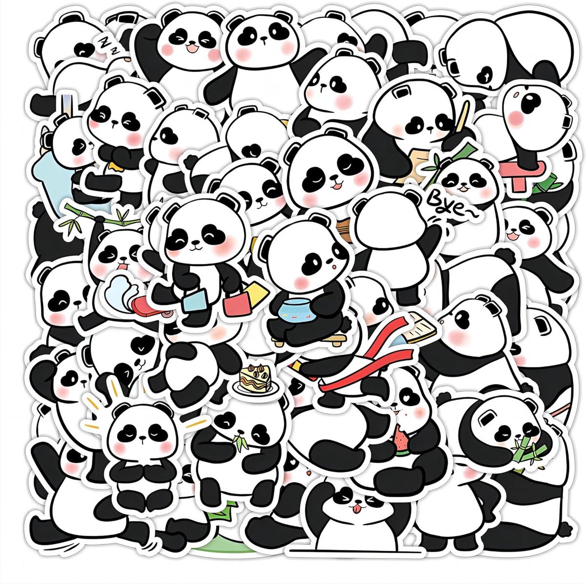 Set van 50 Waterdichte Panda Stickers van Vinyl, Schattige Cartoon Dierenstickers voor Scrapbooken, DIY Decoraties en Cadeaus voor Kinderen en Tieners
