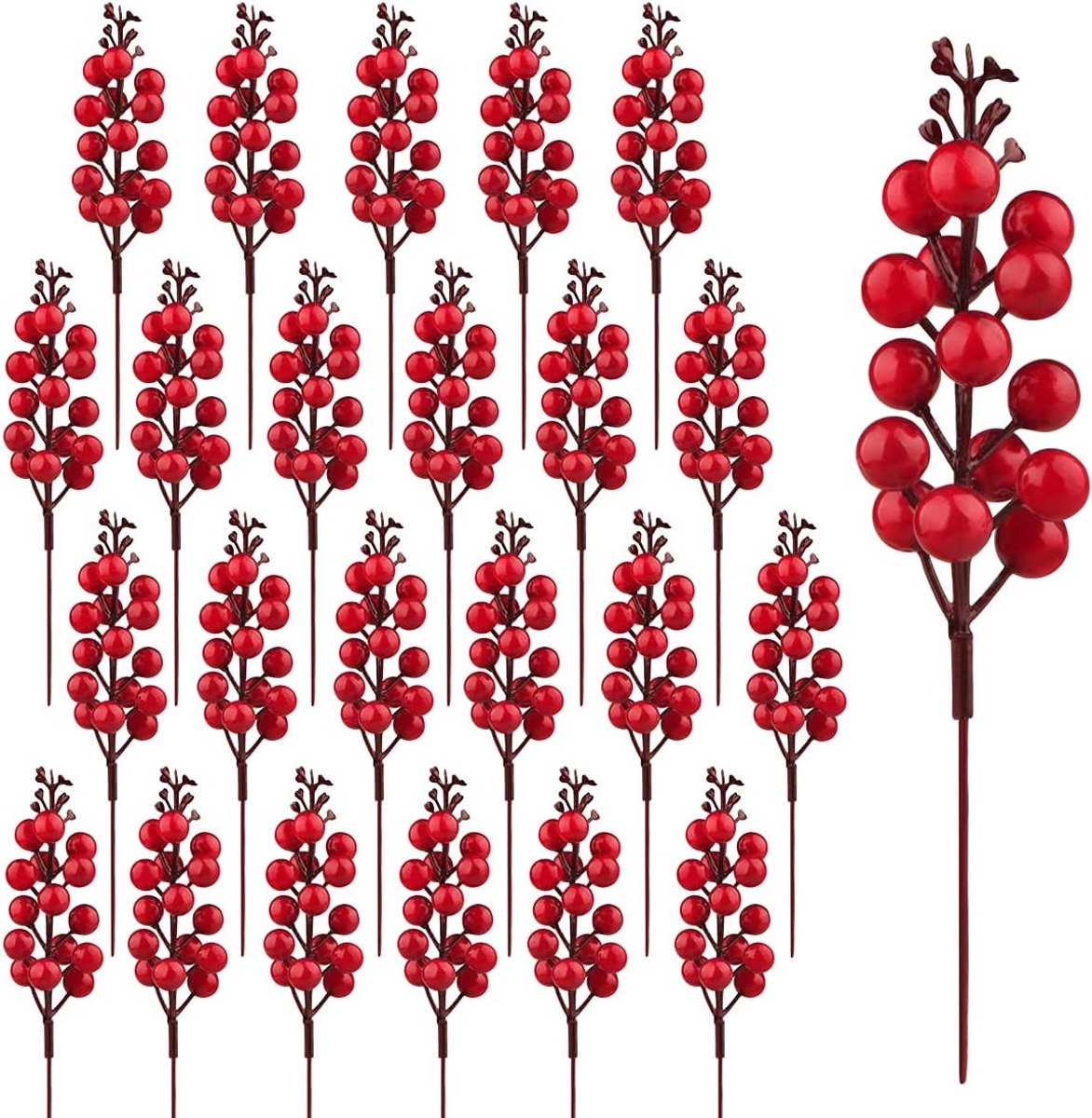 24 Stuks 19CM Kunstmatige Bessen Takken in Bordeauxtint voor Kerstdecoratie, DIY Creaties en Bruiloften in de Winter
